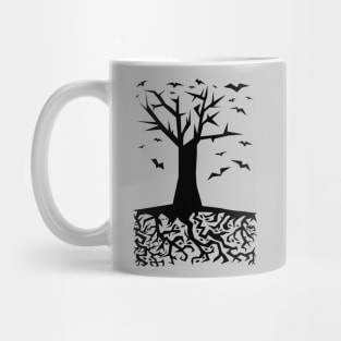 Abstract Minimalist Geometric "Deep Beneath The Earth" Illustration (Tree Roots, Eyes & Birds) Mug